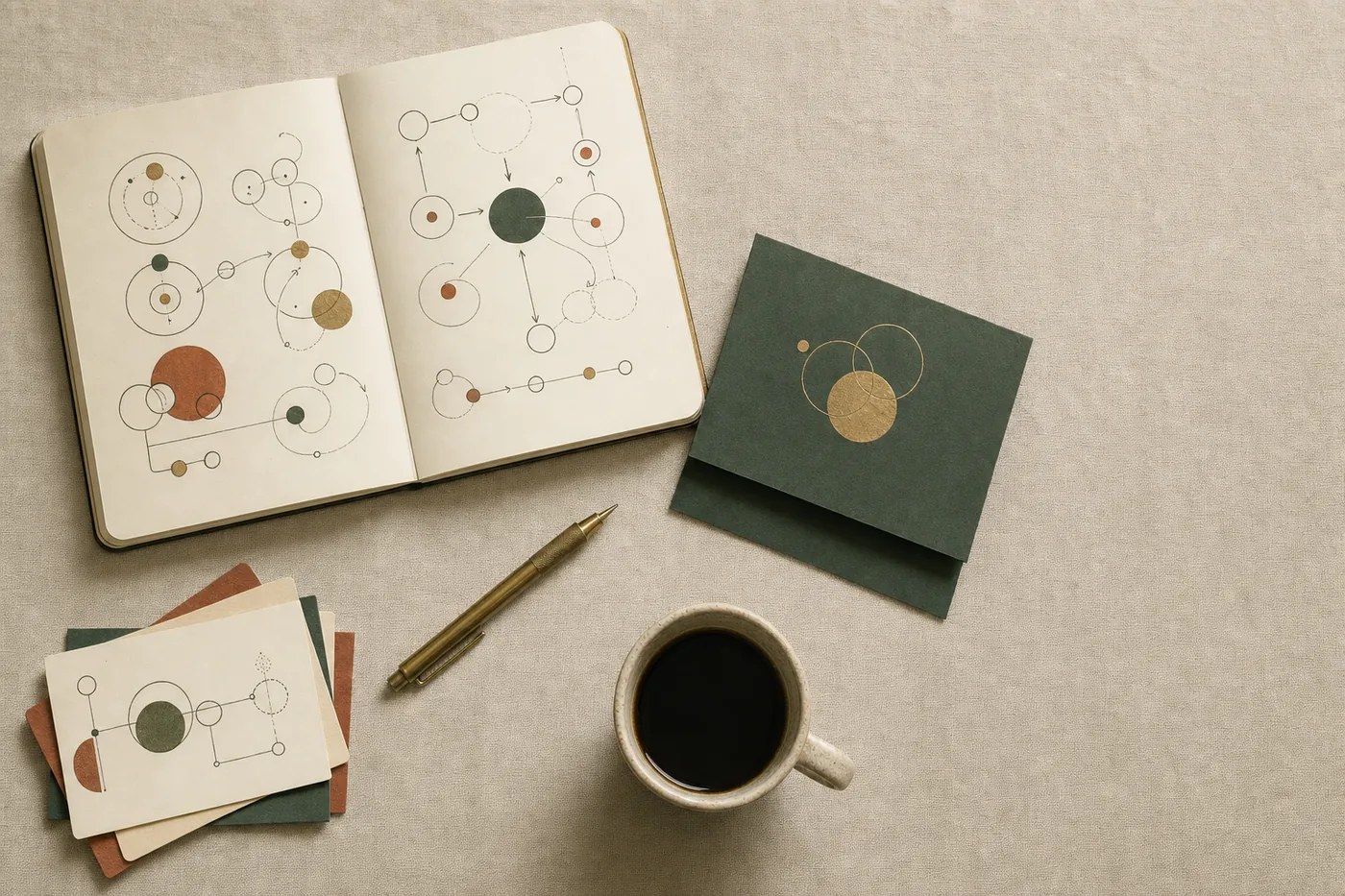 Strategy documents and positioning notes spread across a desk